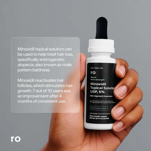 Vista 2 de RO MAN Minoxidil Solución al 5% para la pérdida y el crecimiento del cabello de los hombres, líquido sin perfume, clínicamente probado, 2 onzas