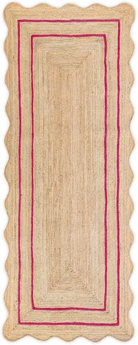 Vista 21 de Alfombra de yute natural ondulada con borde festoneado de Weaving Village, alfombra bohemia de yute para entrada, alfombra de pasillo estilo granja