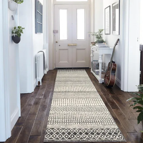 Vista 45 de Alfombra marroquí de área de 2x3 pies, color negro desgastado, alfombra de entrada antideslizante pequeña, suave, de pelo bajo, lavable, tapete