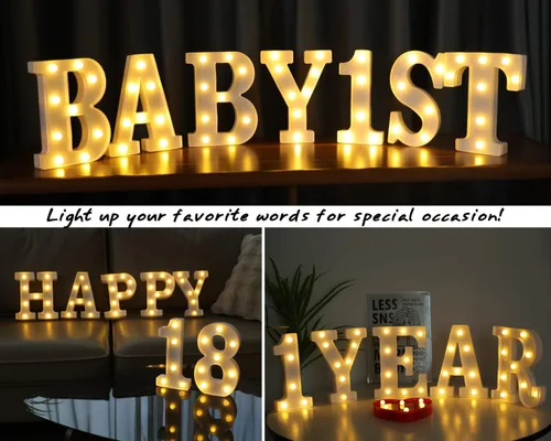 Vista 7 de Letras Iluminadas, Luces de Letras LED 26 del Alfabeto, Letra Iluminada Decorativa, Letras de Marquesina LED a Batería para Fiesta, Bar, Luz Luz