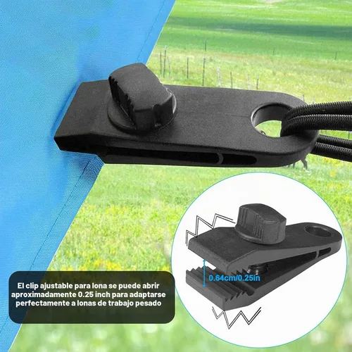Vista 3 de 24 clips de lona resistentes con cordones elásticos de 6 pulgadas Tarp Clamps for Tent Pool Awning Fasteners Clips for Outdoor Camping Canopies