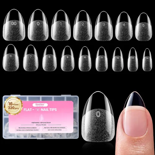 Vista 13 de Beetles - Kit de uñas de gel FlatX, almendra corta, 320 puntas de uñas de 16 tamaños, con pegamento sólido de uñas de 0.5 onzas, removedor