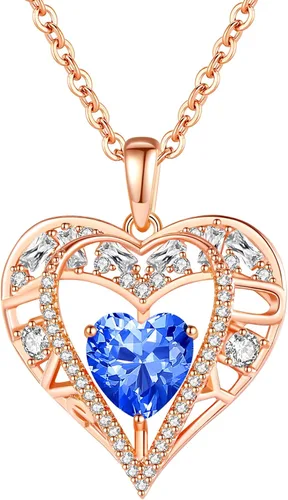 Vista 49 de Collar de cristal de 5 corazones, chapado en oro rosa de 18 quilates, colgante con cadena de plata de ley 925 de 18 + 2 pulgadas, joyería de piedra