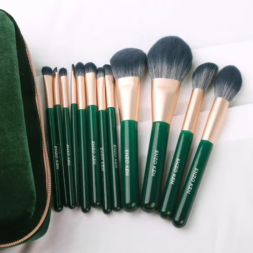 Vista 7 de ENZO KEN Juego de brochas de maquillaje de fibra natural y pelo de cabra profesional, juego de brochas de maquillaje de cabello combinado