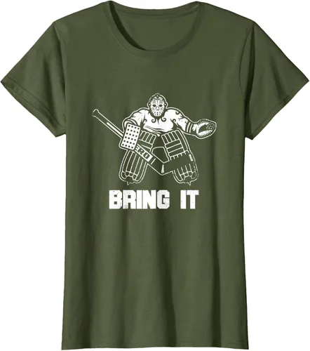 Vista 87 de Divertida camiseta gráfica de ropa de portero de hockey sobre hielo, Negro, S