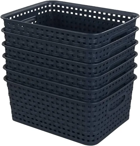 Vista 9 de Sandmovie Cestas de almacenamiento de ratán de plástico negro, 6 paquetes