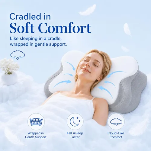 Vista 9 de Almohada cervical para el cuello para dormir, almohada ergonómica para dormir acogedora, almohada de espuma viscoelástica sin olor suave para dormir