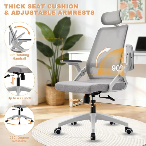 Vista 4 de Silla ergonómica para computadora de oficina para comodidad durante todo el día, soporte lumbar dinámico y reposacabezas ajustable, silla