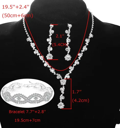 Vista 3 de Udalyn - Juego de joyas de dama de honor con diamantes de imitación para mujer, collar y aretes para boda con pulsera de cristal