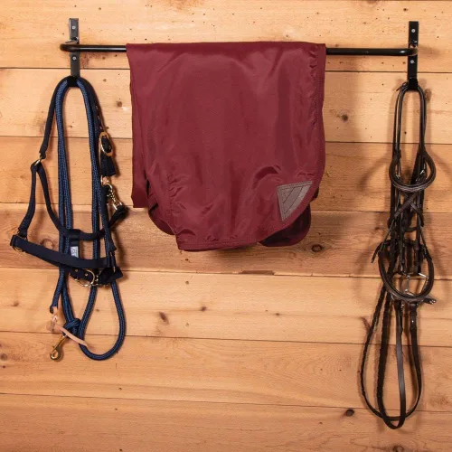 Vista 4 de EASY-UP Barra de ropa para caballos con ganchos Estante resistente para mantas de caballos Barra de 34.25 pulgadas con ganchos para cabestros