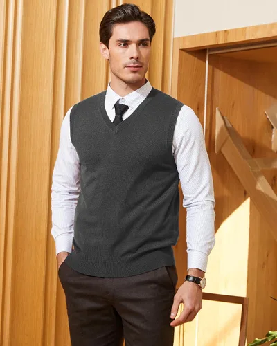 Vista 2 de Kallspin Chaleco de mezcla de lana de cachemira para hombre con cuello en V