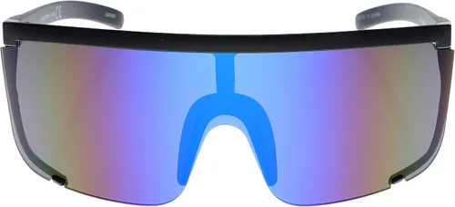 Vista 19 de Gafas de sol impecables unisex de gran tamaño con lentes espejadas, montura negra mate Espejo púrpura