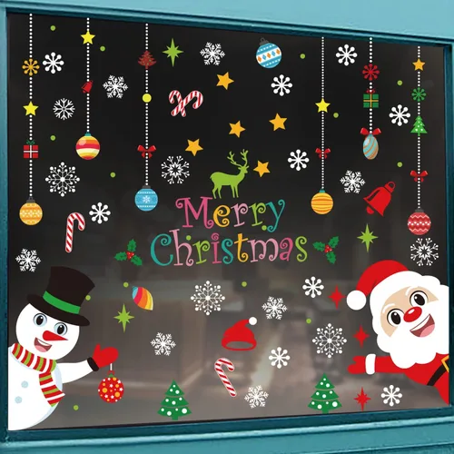 Vista 7 de KIMOBER 150 piezas de calcomanías de Navidad para ventana, muñeco de nieve de Papá Noel, bolas de Navidad, decoración de vidrio para suministros