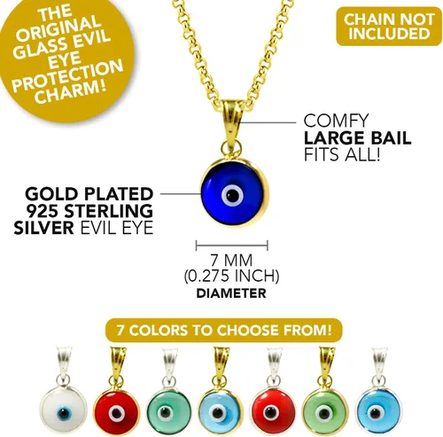 Vista 2 de Collar con colgante de ojo malvado de 7 mm de vidrio redondo en plata de ley 925 (solo colgante) - 7 colores para elegir para hombres y mujeres