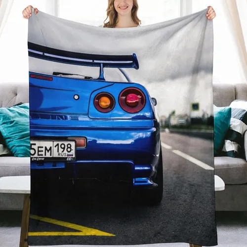 Vista 4 de R34 2000 Skyline - Manta de carretera azul de franela súper suave, ligera, refrescante, para niños y niñas, ropa de cama suave de franela de 40 x 50