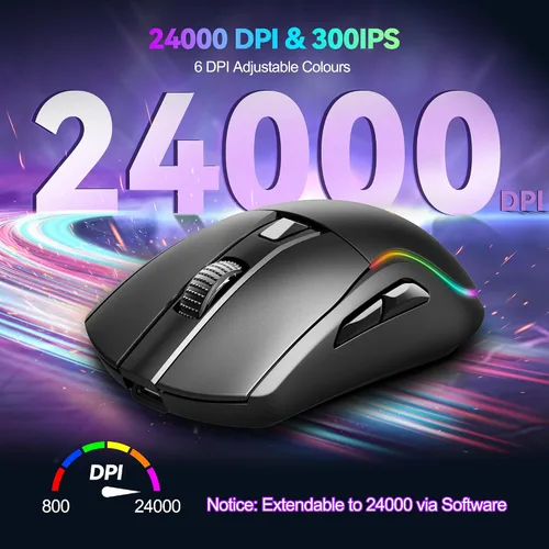 Vista 3 de TECKNET Ratón inalámbrico para juegos de tres modos, retroiluminado RGB Bluetooth 5.0/2.4G/USB-C Ratón ergonómico recargable con 6 botones