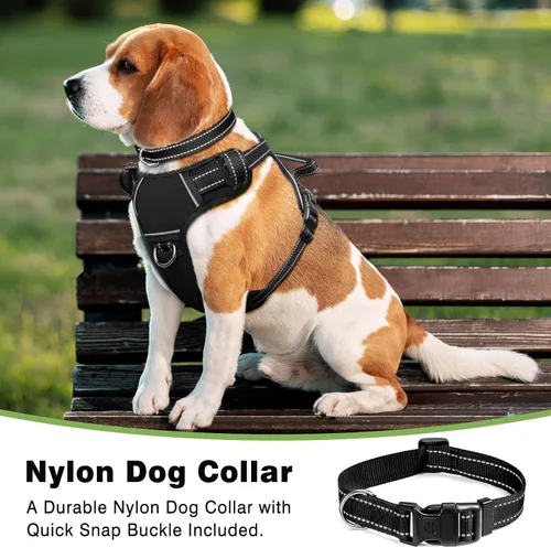 Vista 2 de Arnés para perro sin tirones, arneses para mascotas con collar, chaleco Oxford reflectante y ajustable, hebillas delanteras y traseras para correa