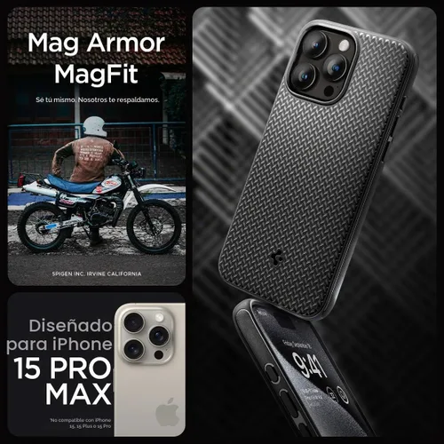 Vista 2 de Spigen Mag Armor MagFit - Funda diseñada para iPhone 15 Pro Max (2023) [protección de grado militar] compatible con MagSafe - negro mate