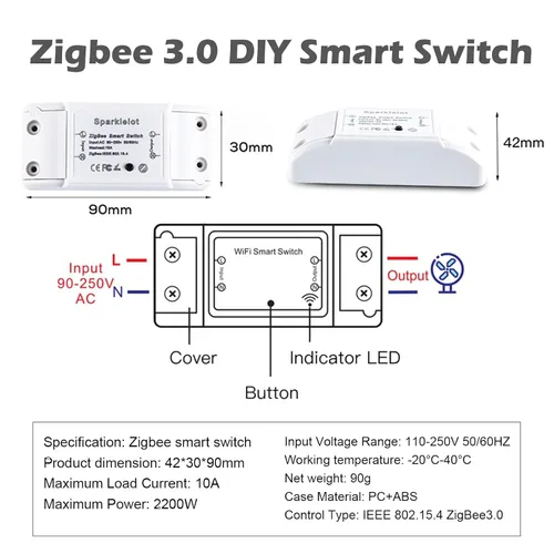 Vista 6 de 2 piezas Zigbee 3.0 DIY Smart Switch WiFi Control remoto inalámbrico LED controlador de luz compatible con Alexa y Google Home Assistant
