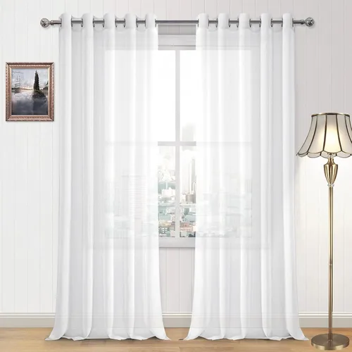 Vista 53 de DWCN Cortinas traslúcidas color verde frijol para sala de estar y dormitorio - Cortinas voile con aspecto de lino sintético con ojales en la parte