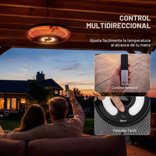 Vista 7 de Outsunny Calentador eléctrico colgante para patio con luz LED, 750/1500W