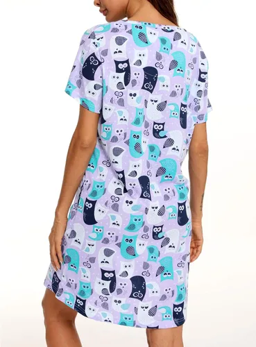 Vista 5 de ENJOYNIGHT - Camisones de algodón para mujer, tallas extragrandes, camisa de dormir de manga corta con estampado
