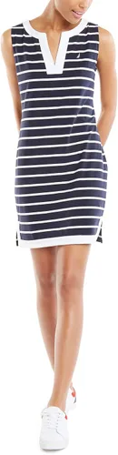 Vista 2 de Nautica Vestido tipo polo de algodón elástico con cuello en V y rayas bretonas para mujer