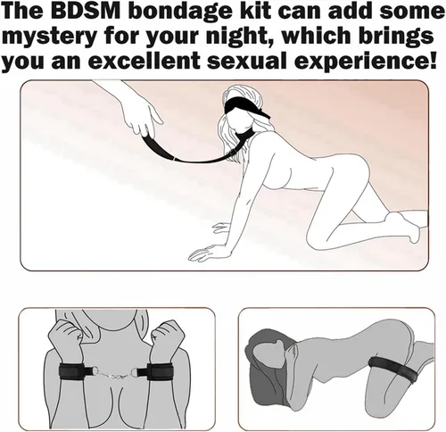 Vista 3 de Juego de 5 juguetes sexuales BDSM Bondage, esposas peludas, juego de puños de mano para adultos adultos para dormitorio, kit de sujeción de cama