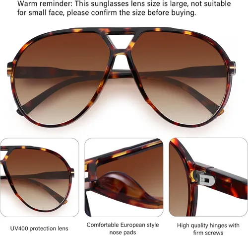 Vista 6 de Lentes de sol estilo aviador retro de gran tamaño para mujeres y hombres, clásicos de los años 70, estilo vintage, lentes de sol de marco grande