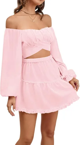 Vista 3 de LYANER Conjunto de 2 piezas para mujer con nudo anudado y minifalda