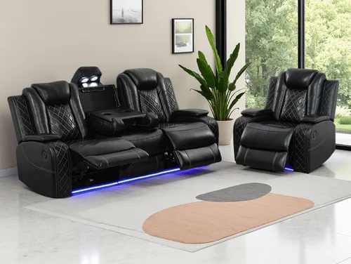 Vista 41 de Juego de sofás reclinables eléctricos, juegos de muebles de sala de estar, sofá reclinable eléctrico moderno negro, sofá biplaza y silla