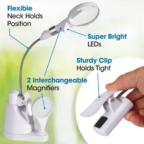 Vista 2 de OttLite 15900C - Lámpara LED con clip y lupa independiente, color blanco
