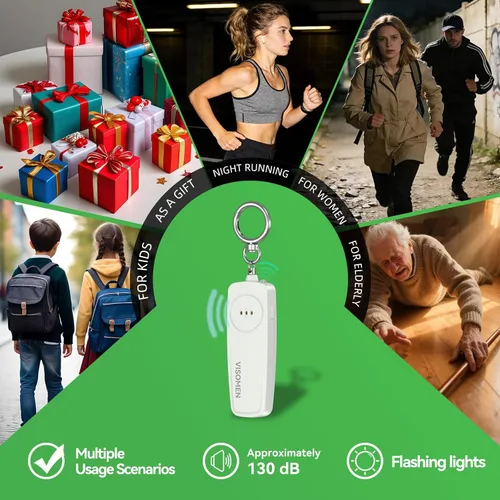 Vista 2 de Llavero de alarma de seguridad personal para mujeres, paquete de 3, sirena fuerte con luz LED intermitente, dispositivo de seguridad de emergencia