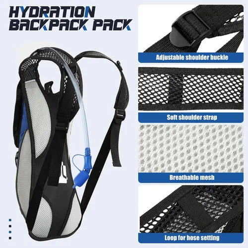 Vista 4 de Paquete de 3 mochilas de hidratación con bolsa de agua de 2 litros, paquete de hidratación con vejiga de hidratación, senderismo, correr, ciclismo