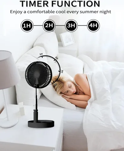 Vista 5 de UN UNITEDTIME Ventilador portátil, Mi ventilador de viaje plegable con temporizador de control remoto, funciona con pilas o alimentado por USB, Negro
