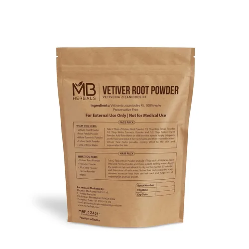 Vista 2 de MB Herbals Vetiver Polvo 100 gramos (3.5 oz) Khus Vetiveria Zizanioides Para paquetes faciales