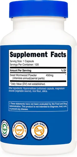 Vista 5 de Nutricost Cápsulas de ajenjo 450 mg 120 cápsulas – Tapas vegetarianas, sin gluten y sin OMG