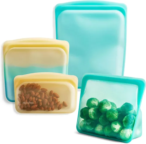 Vista 12 de Stasher - Bolsas de silicona reutilizables para almacenamiento de alimentos, paquete de 4, multicolor Food-Safe Silicone, BPA-Free, Leak-Free