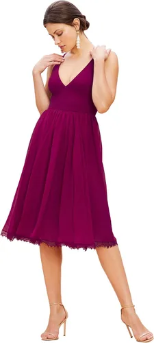 Vista 11 de Dress the Population Vestido midi Alicia con escote pronunciado de medios mixtos sin mangas ajustado y acampanado para mujer Negro