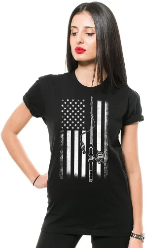 Vista 5 de Camiseta de pesca con bandera americana, divertidas camisas de pesca para hombre, camisetas gráficas para hombre