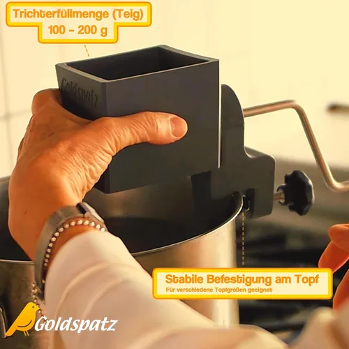 Vista 2 de MAX Spaetzle Maker, fabricado en Alemania, plástico de grado alimenticio con manivela de acero inoxidable, apto para lavavajillas, 7.5 x 4.1