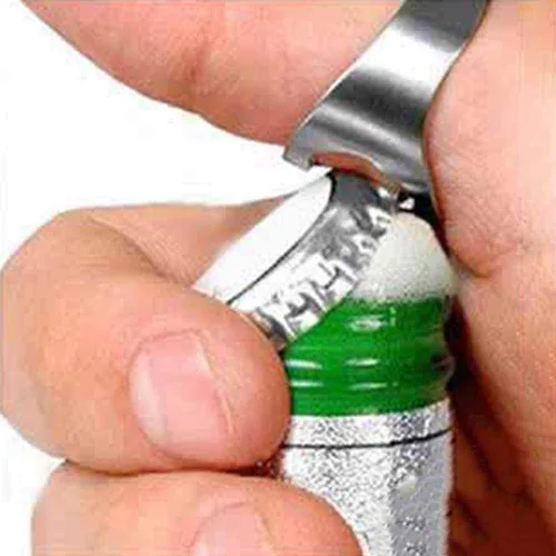 Vista 2 de Anillo abridor de cerveza creativo, abridor de botellas de cerveza, herramienta de cerveza de barra de acero inoxidable, abridor de botellas