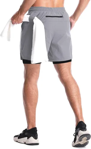 Vista 4 de Aolesy Pantalones cortos de correr 2 en 1 para hombre, pantalones cortos deportivos de entrenamiento para hombre, de secado rápido, ligeros