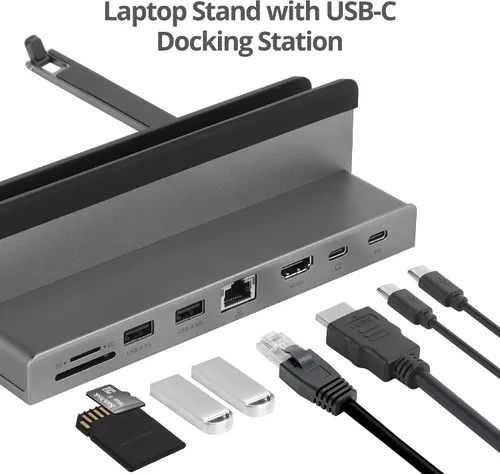 Vista 6 de SIIG Estación de acoplamiento universal USB-C para laptop, HDMI 4K 60Hz, Gigabit Ethernet, USB-A 3.0 5Gbps, 100W PD, MacBook Air/Pro/Max, Windows