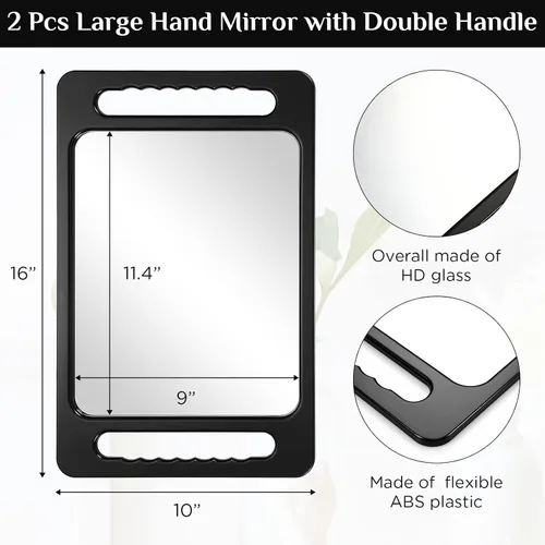 Vista 2 de Kigley Espejo de mano grande de 2 piezas con doble mango espejo de peluquería rectangular irrompible de mano equipo de peluquería y accesorios