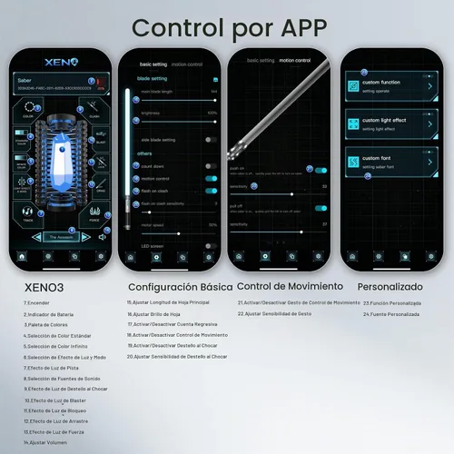 Vista 2 de CUSTOM SABER Sable de luz Xenopixel 3.0 de oscilación suave, sable de luz de 34 fuentes de sonido, control de movimiento, sables de luz que cambian