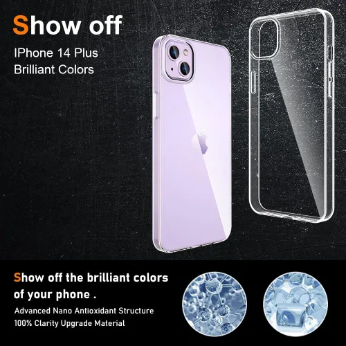 Vista 5 de Funda transparente para iPhone 14 Plus. Fundas protectoras de silicona TPU de plástico transparente para iPhone 14 Plus [agarre delgado y cómodo]