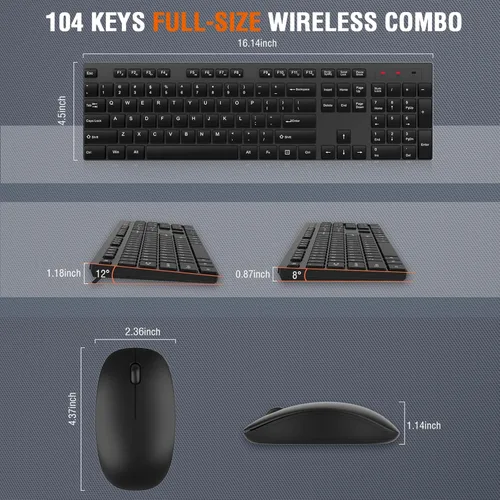 Vista 7 de Combo de teclado y mouse inalámbrico, EDJO, teclado y mouse USB inalámbrico silencioso de tamaño completo, 2.4GHz sin retraso, larga duración