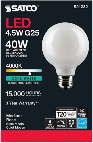 Vista 5 de Satco S21232 4.5G25/LED/WH/940/120V - Paquete de 6