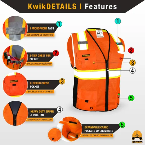 Vista 4 de KwikSafety BIG KAHUNA Safety Vest Class 2 ANSI OSHA Hi Vis Reflective Vest